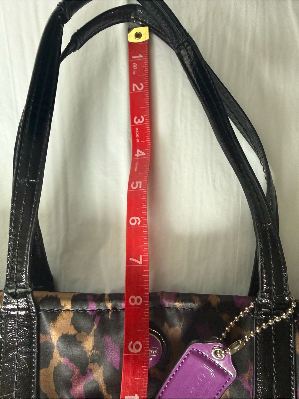 Coach F25282 Leopard Print Purple Patent Shoulder Bag Purse - Picture 5 of 14